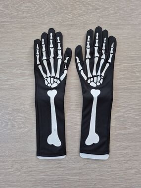 Black Skeleton Print Kids Costume Gloves